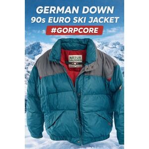 Natur Daunen Vintage Down Puffer Jacket Teal Colorblock Ski XL